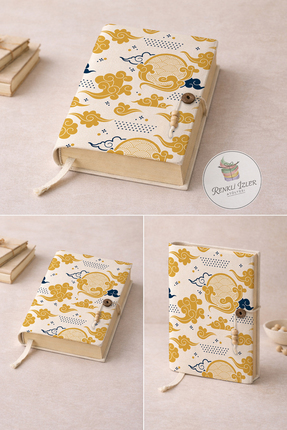 RenkliİzlerAtölyesi Kitap Kılıfı ve Metal Kitap Ayracı Seti (Japon Bulutlar)