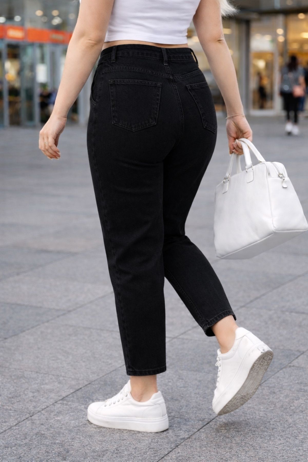 CEDY DENIM Mom Fit Jean Büyük Beden Yüksek Bel Carrot Kesim Dar Paça Pileli Esnek Kot Pantolon C600-siyah görsel 4