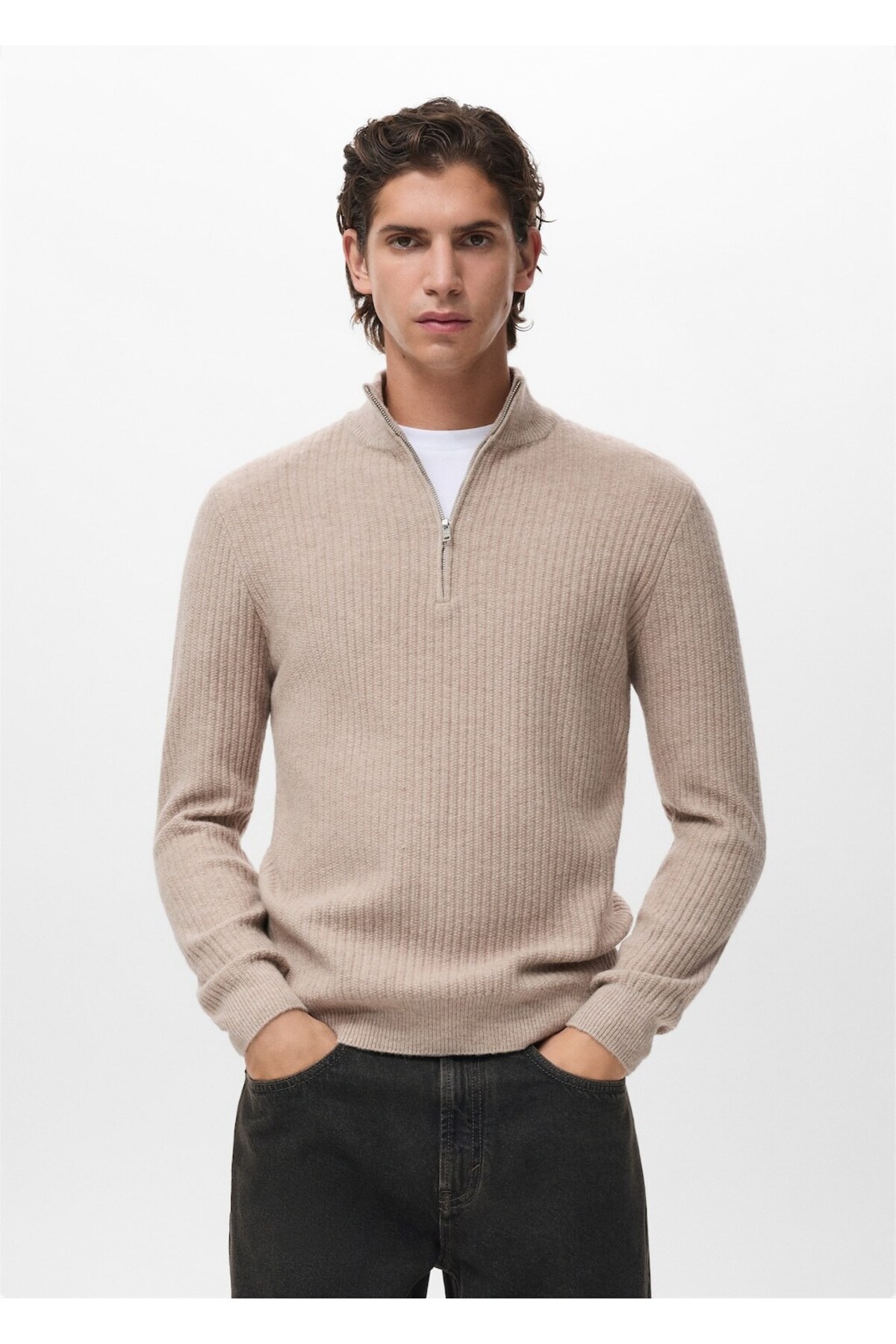 مانگو ژاکت یقه زیپ‌دار شیاردار