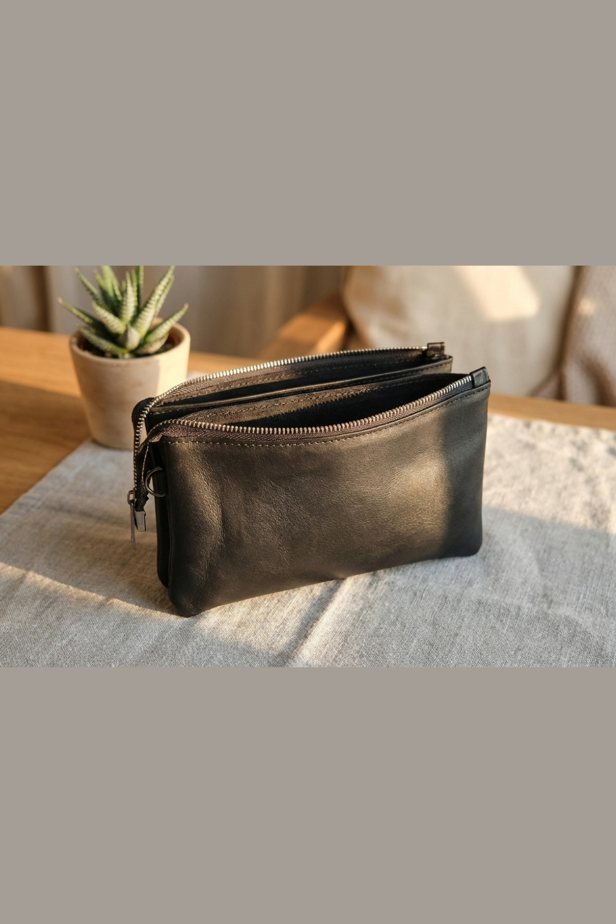 Ancient Leather Craft Hakiki Deri Unisex Portföy El Çantası Ve Omuz Askılı Clutch Çapraz Çanta