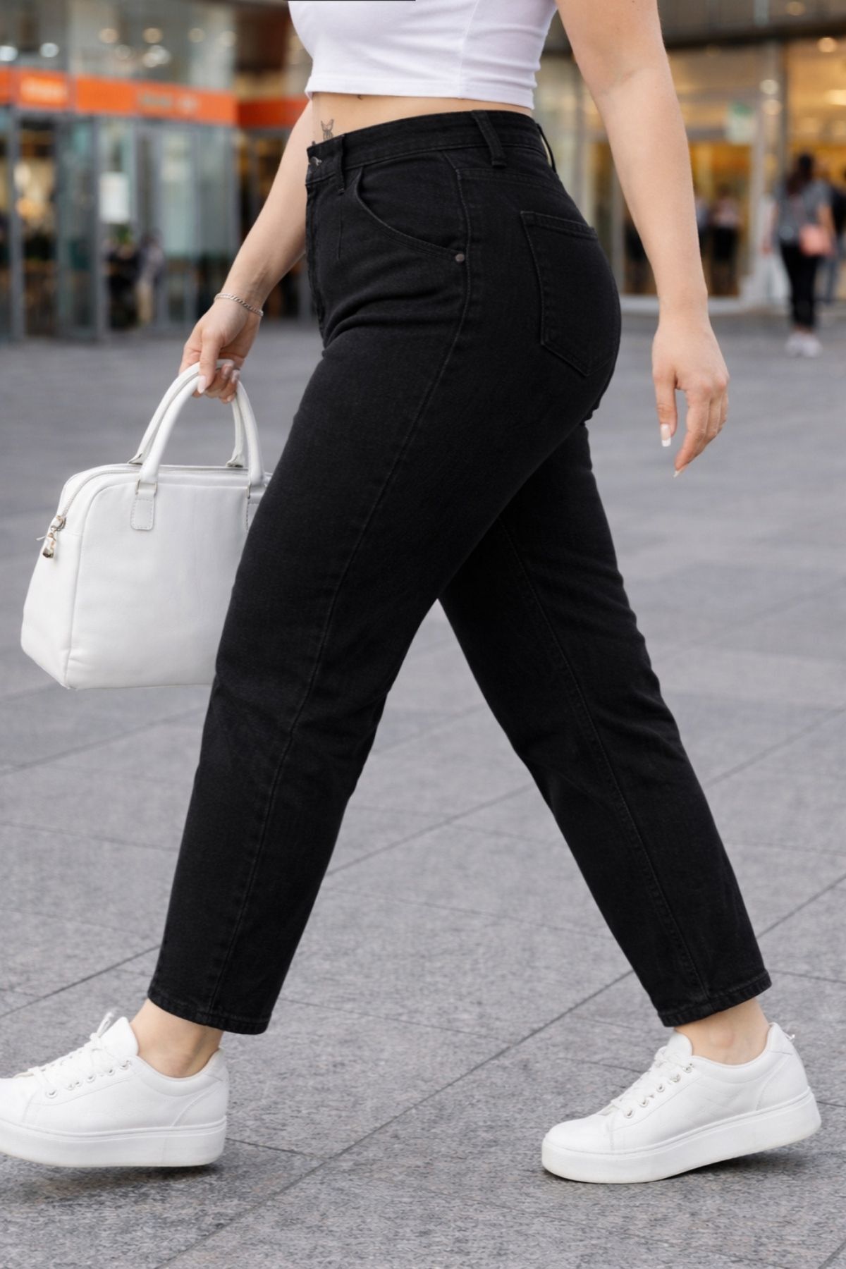 CEDY DENIM Mom Fit Jean Büyük Beden Yüksek Bel Carrot Kesim Dar Paça Pileli Esnek Kot Pantolon C600-siyah görsel 3