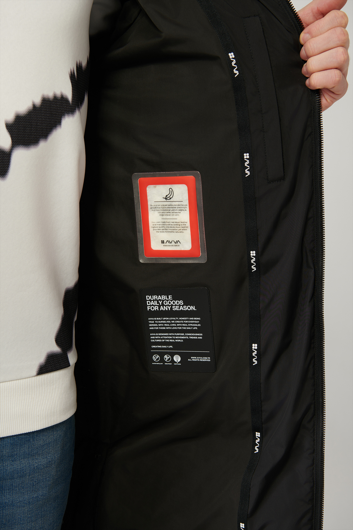 Avva  Erkek Siyah Kaz Tüyü Dolgulu Kapüşonlu Uzun Kaban A32Y6021 - Görsel 6