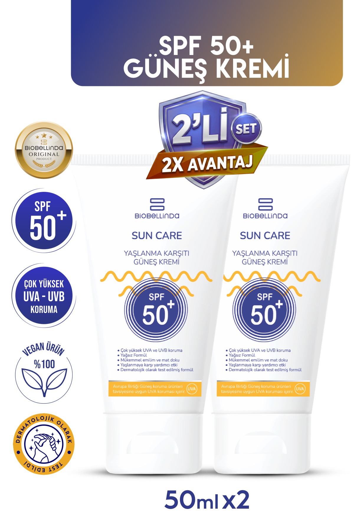 BioBellinda Yaşlanma & Leke Karşıtı Güneş Kremi 50 Spf 50 ml ( 2'li Set )