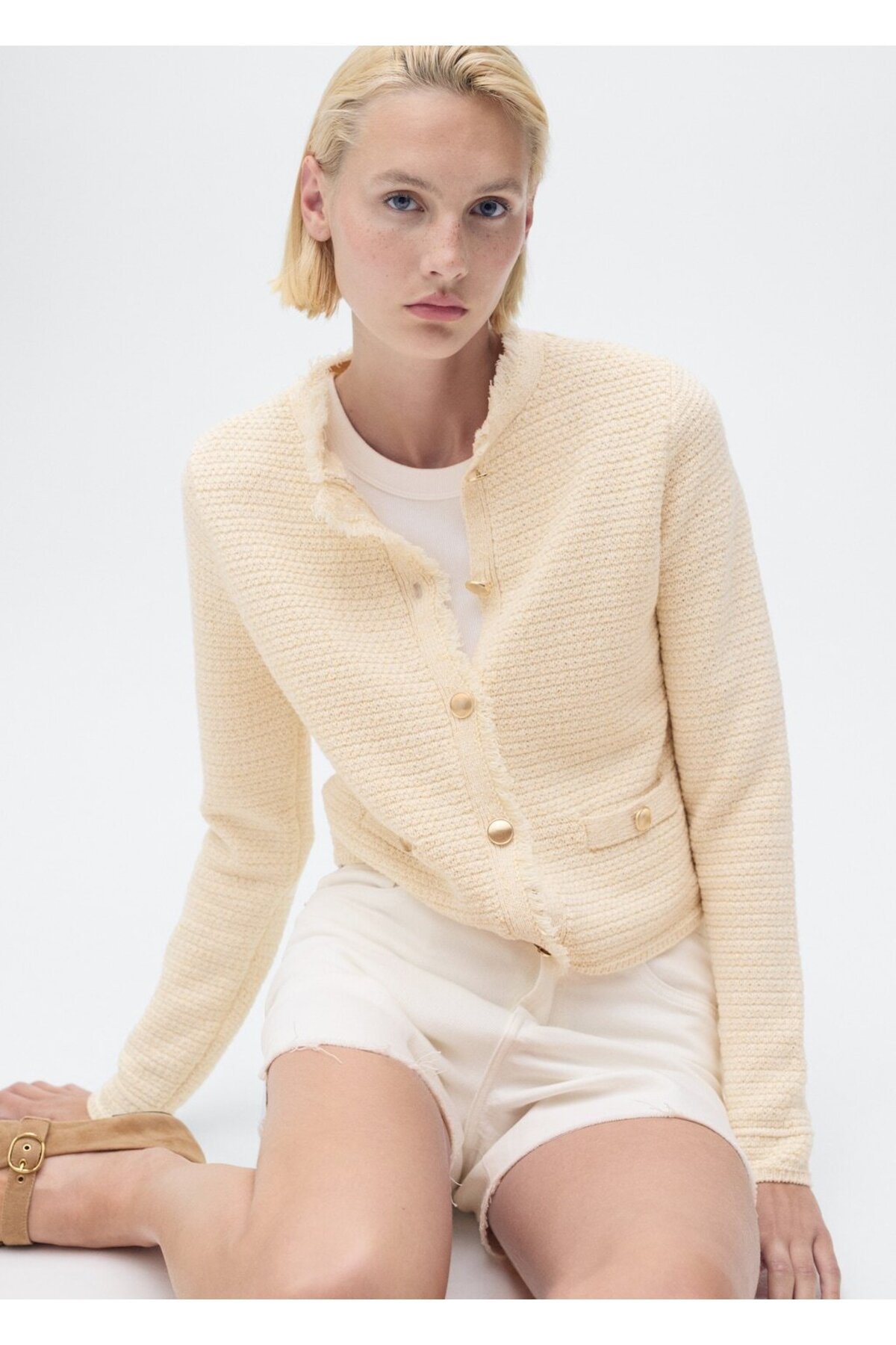 MANGO  Püskül detaylı triko hırka - Görsel 7