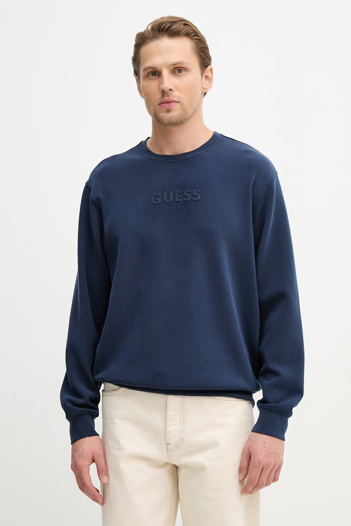 メンズウェア GOLFFICKERS G-sweat2026 NAVY M Guess Bisiklet Yaka Uzun Kollu Scuba Luxe Erkek Siyah Sweatshirt