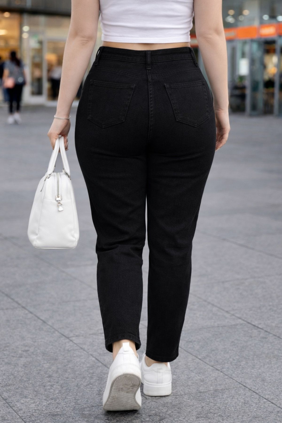 CEDY DENIM Mom Fit Jean Büyük Beden Yüksek Bel Carrot Kesim Dar Paça Pileli Esnek Kot Pantolon C600-siyah görsel 8