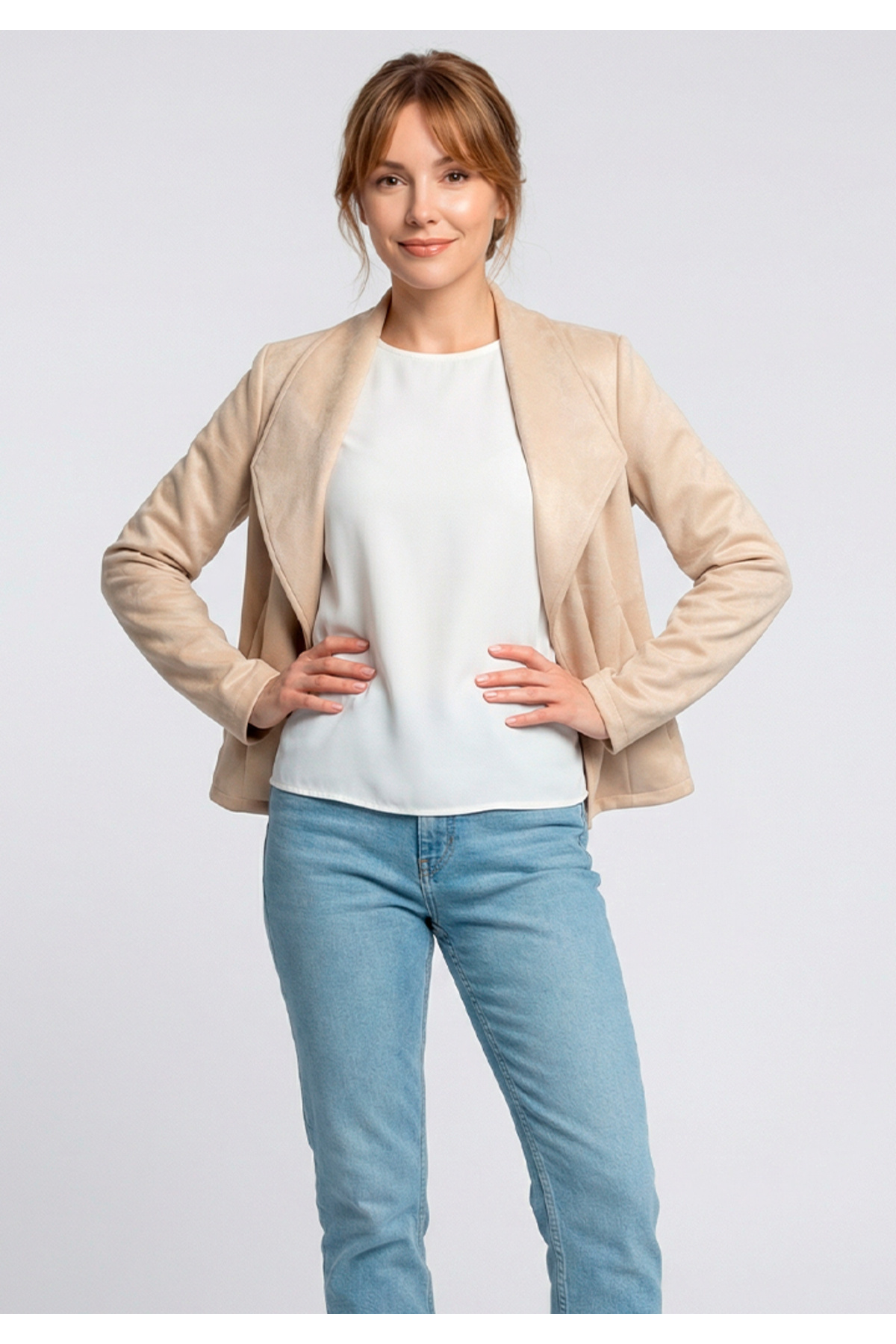 Little Visqon  Kadın Taş Rengi Süet Dokulu Blazer Ceket Casual ve Günlük Ofis Stili - Görsel 3