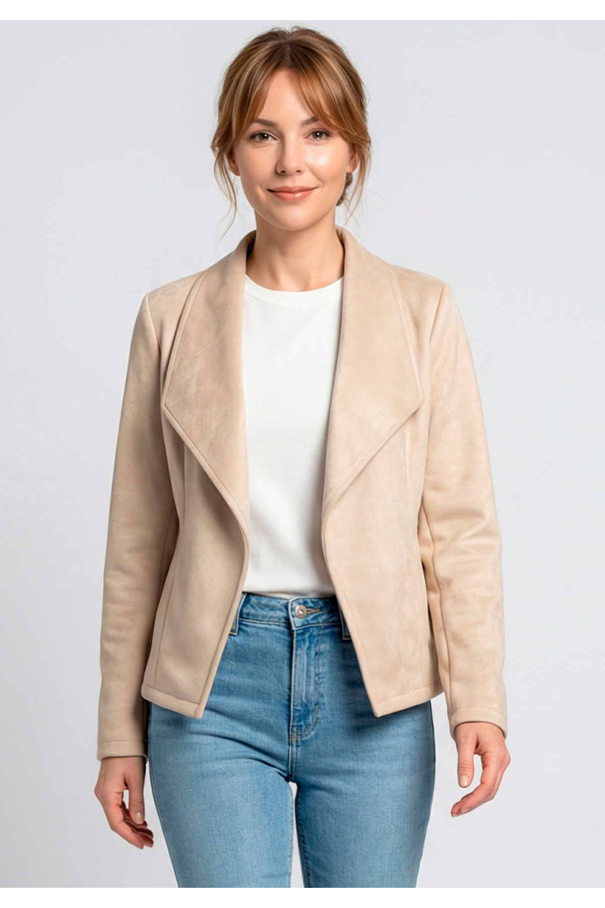 Little Visqon  Kadın Taş Rengi Süet Dokulu Blazer Ceket Casual ve Günlük Ofis Stili