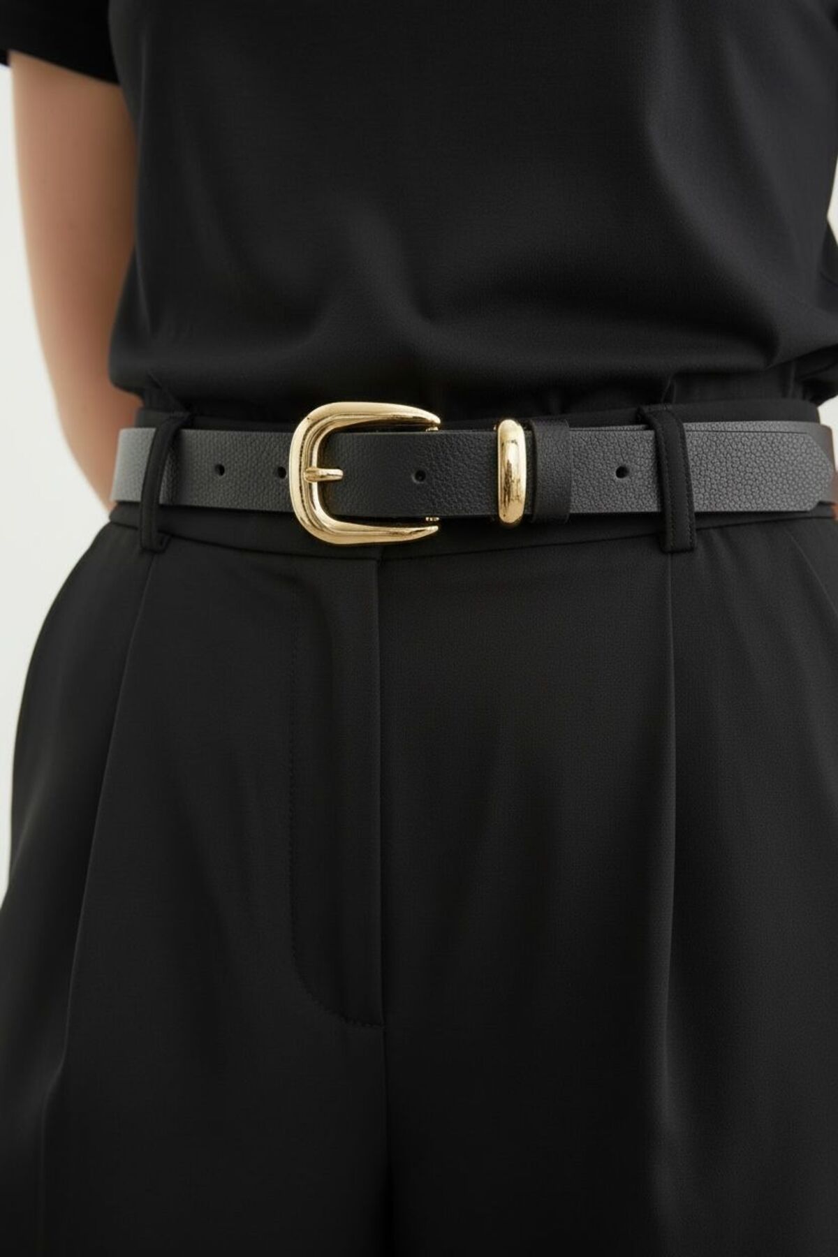 Kemerix Дамски черен колан със златна катарама