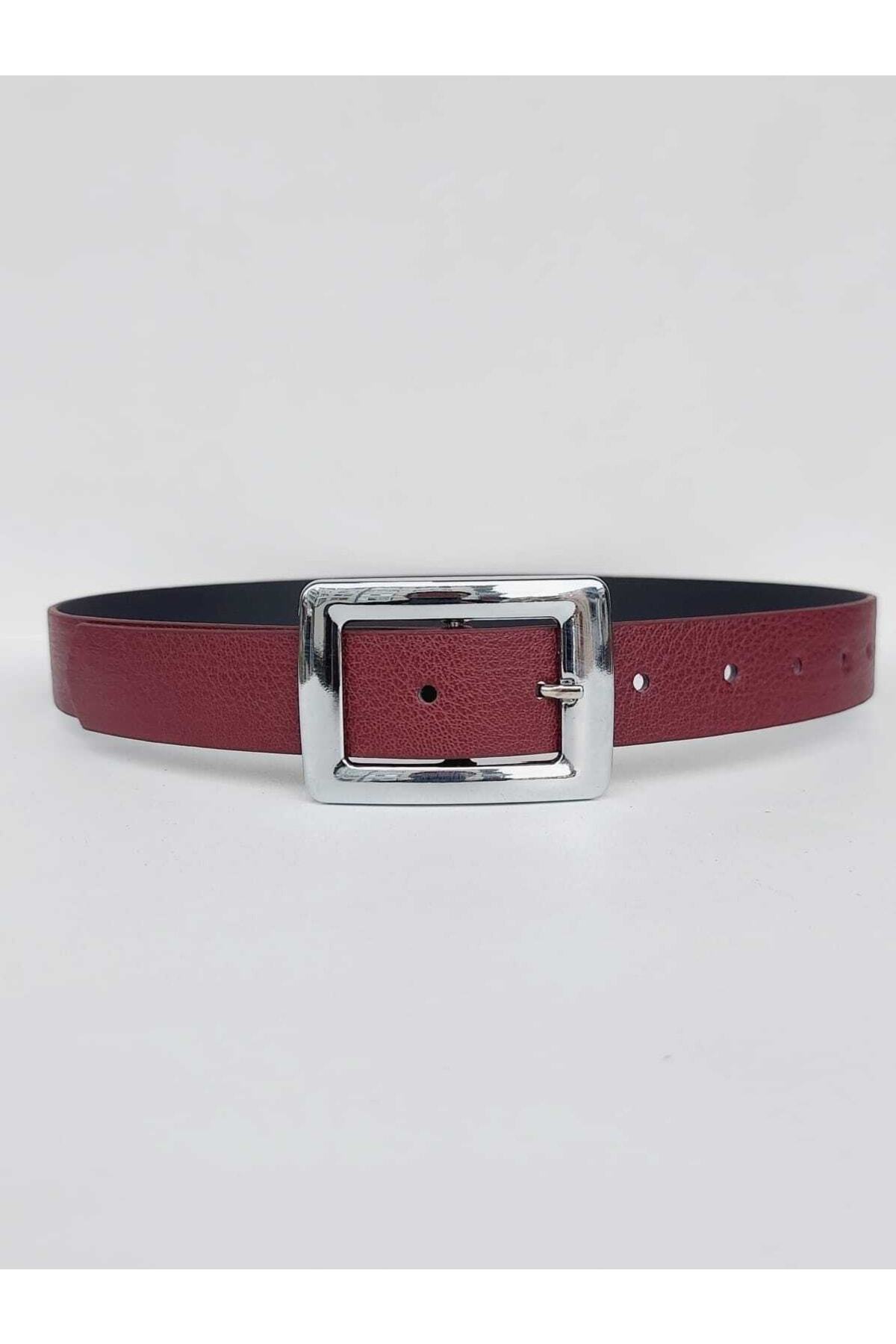 Women's Burgundy Silver Buckle Belt Jean Belt,Jacket Belt,Pants Belt