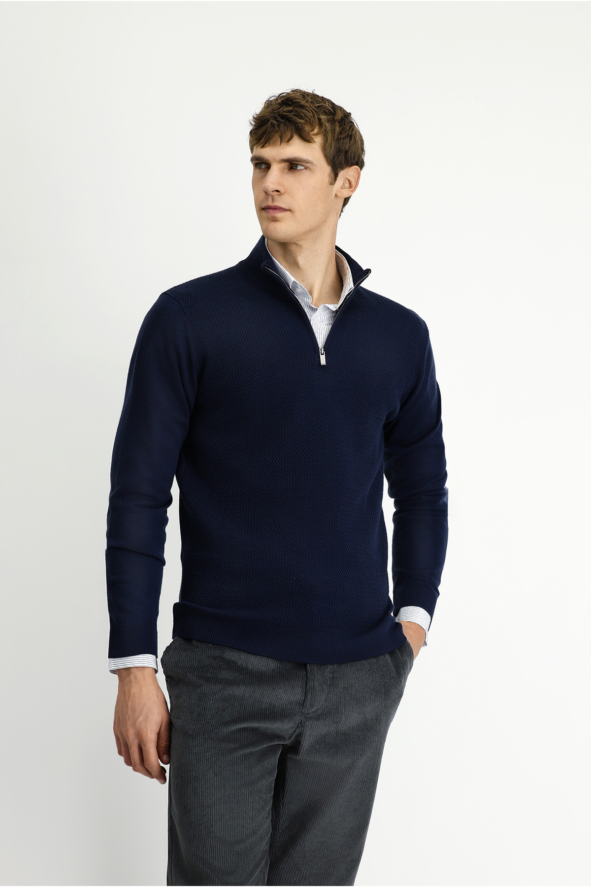 کیگیلی ژاکت بافتنی پشمی طرح‌دار یقه اسکی معمولی سایز متوسط ​​زیپ‌دار