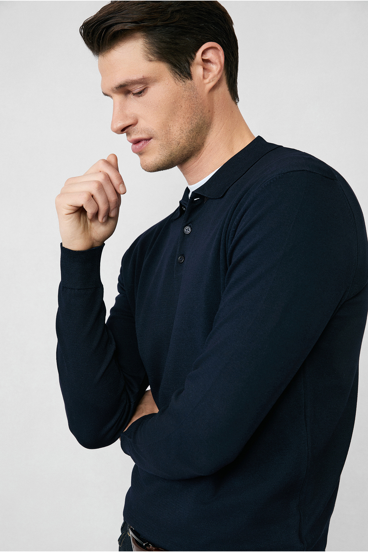 Kiğılı  Regular Fit Polo Yaka Düz Triko Kazak - Görsel 3