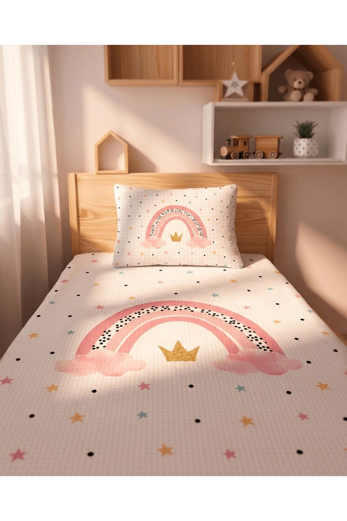 Talia Home Gökkuşağı Desenli Tek Kişilik Çocuk PİKE Takımı fotoğrafı 3 (önizleme)