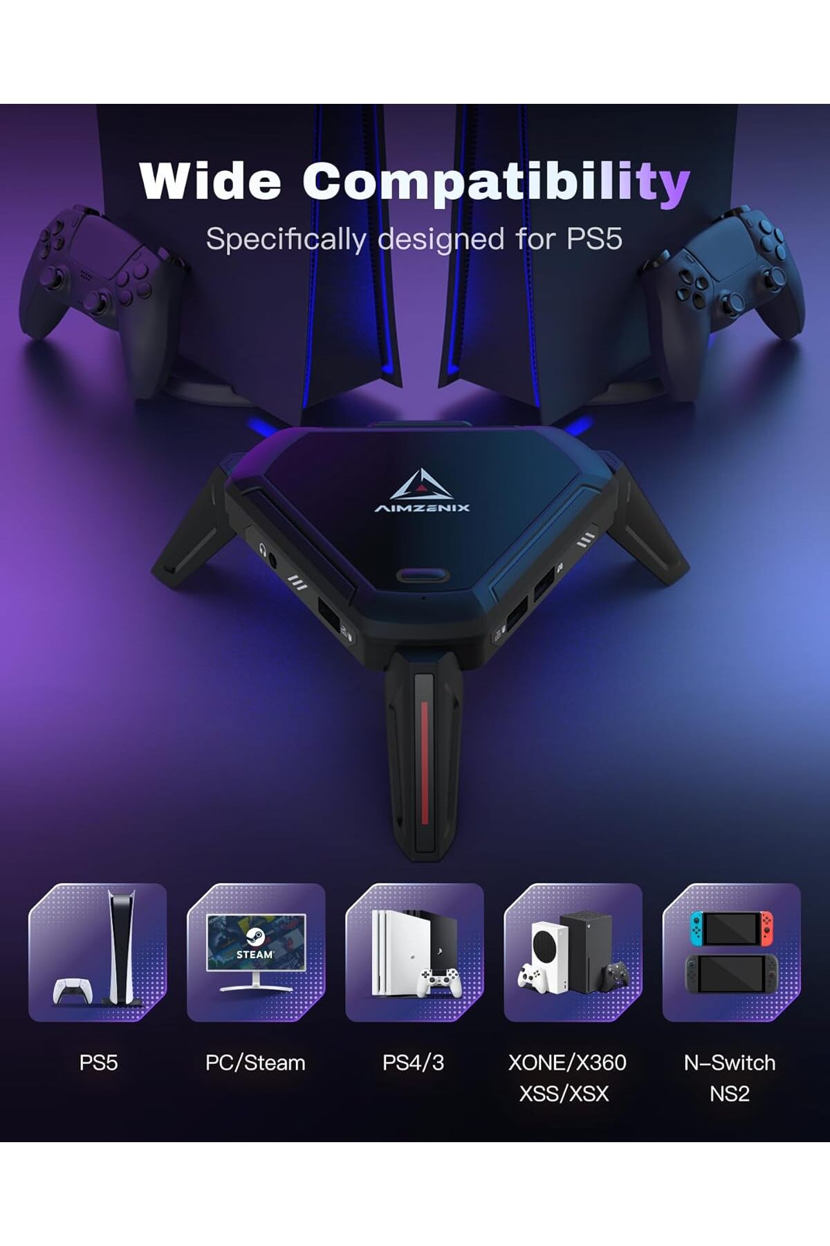 AimZenix Monster AX600 PS5 Klavye Fare Konsol Dönüştürücüsü PS4