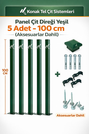 Konak Tel Çit Aksaray (5 ADET) Yeşil Panel Bahçe Çim Çit Direği 100 cm Aksesu...