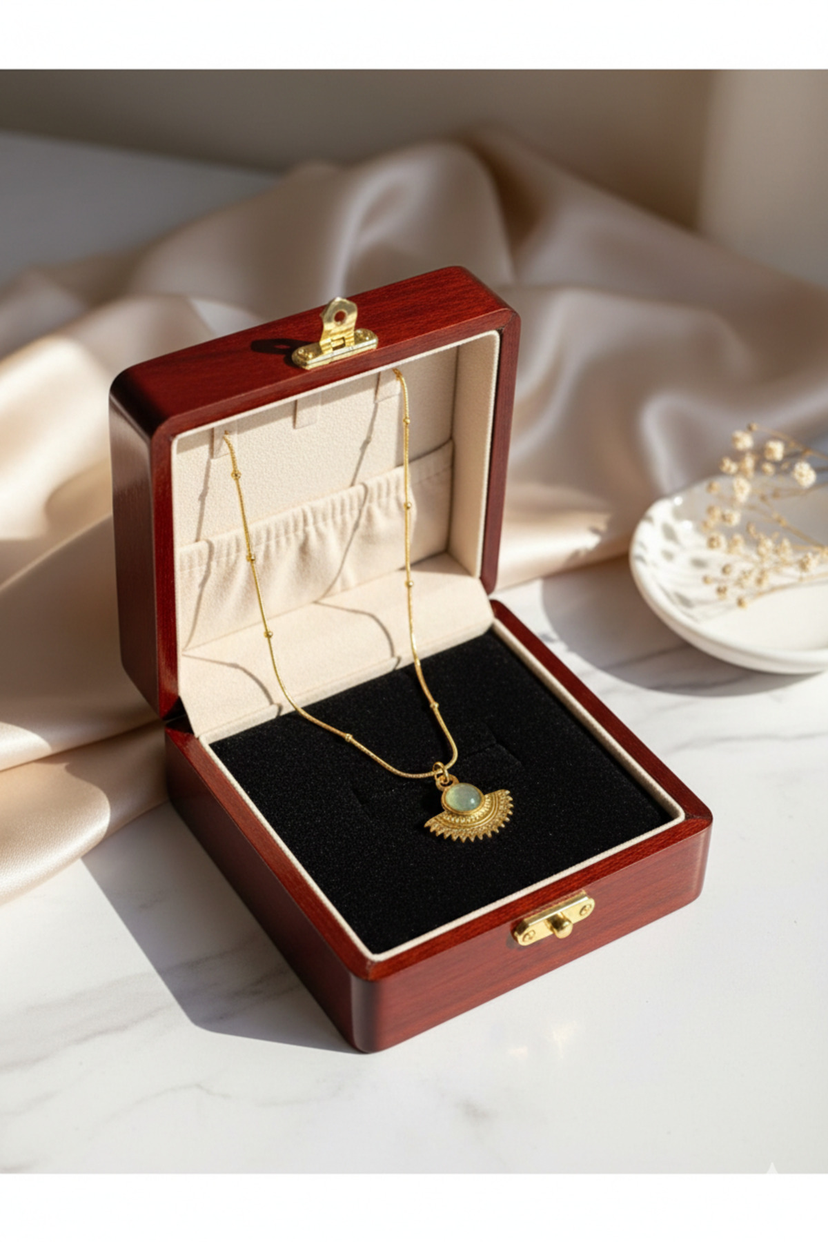 Yeşil Taşlı Charm Yılan Zincir Çelik Gold Kadın Kolye (40 + 5 cm) – Sevgililer Günü Özel - Detay Görseli 3