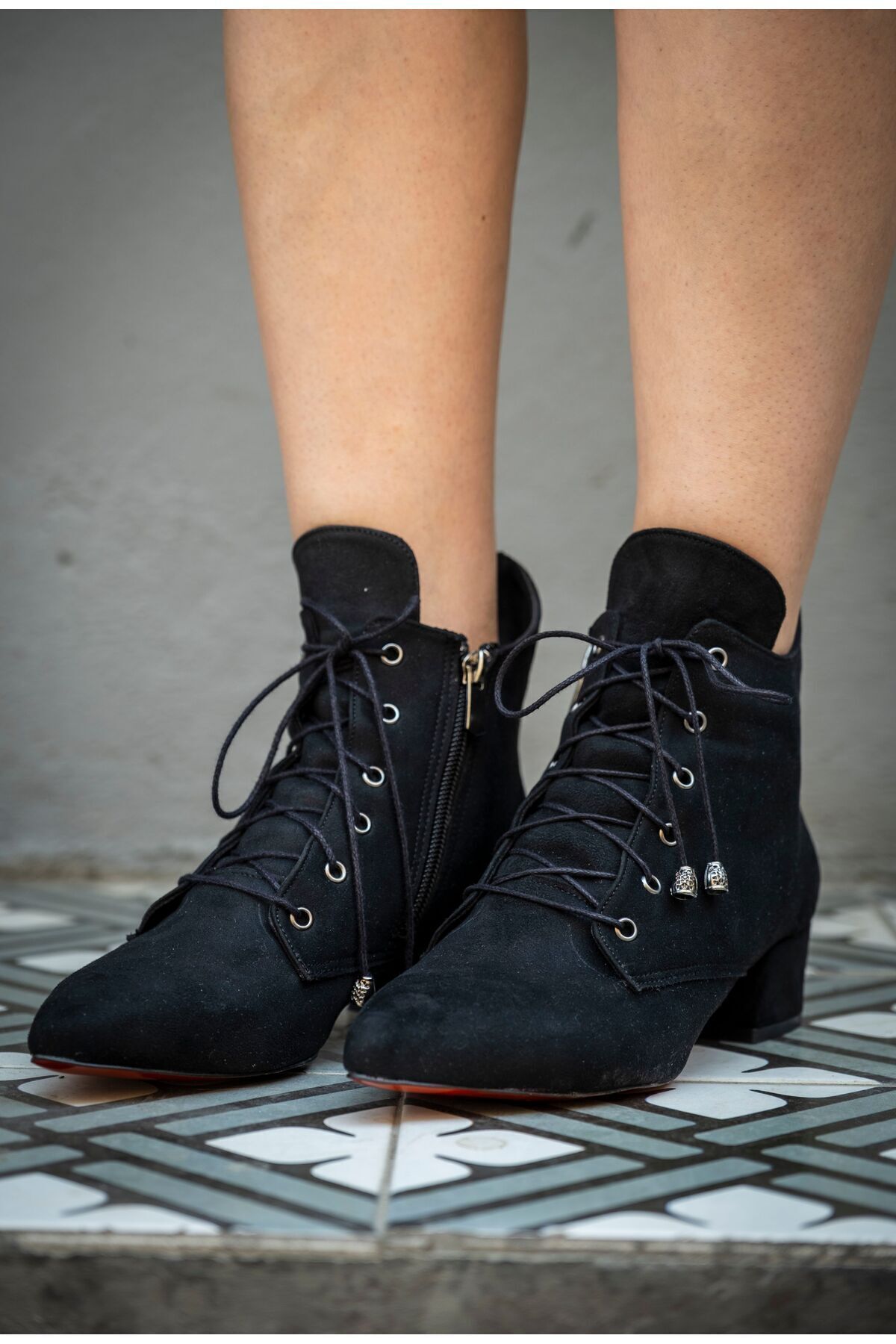Black Suede Design Women's Low Heel Shoes Marea