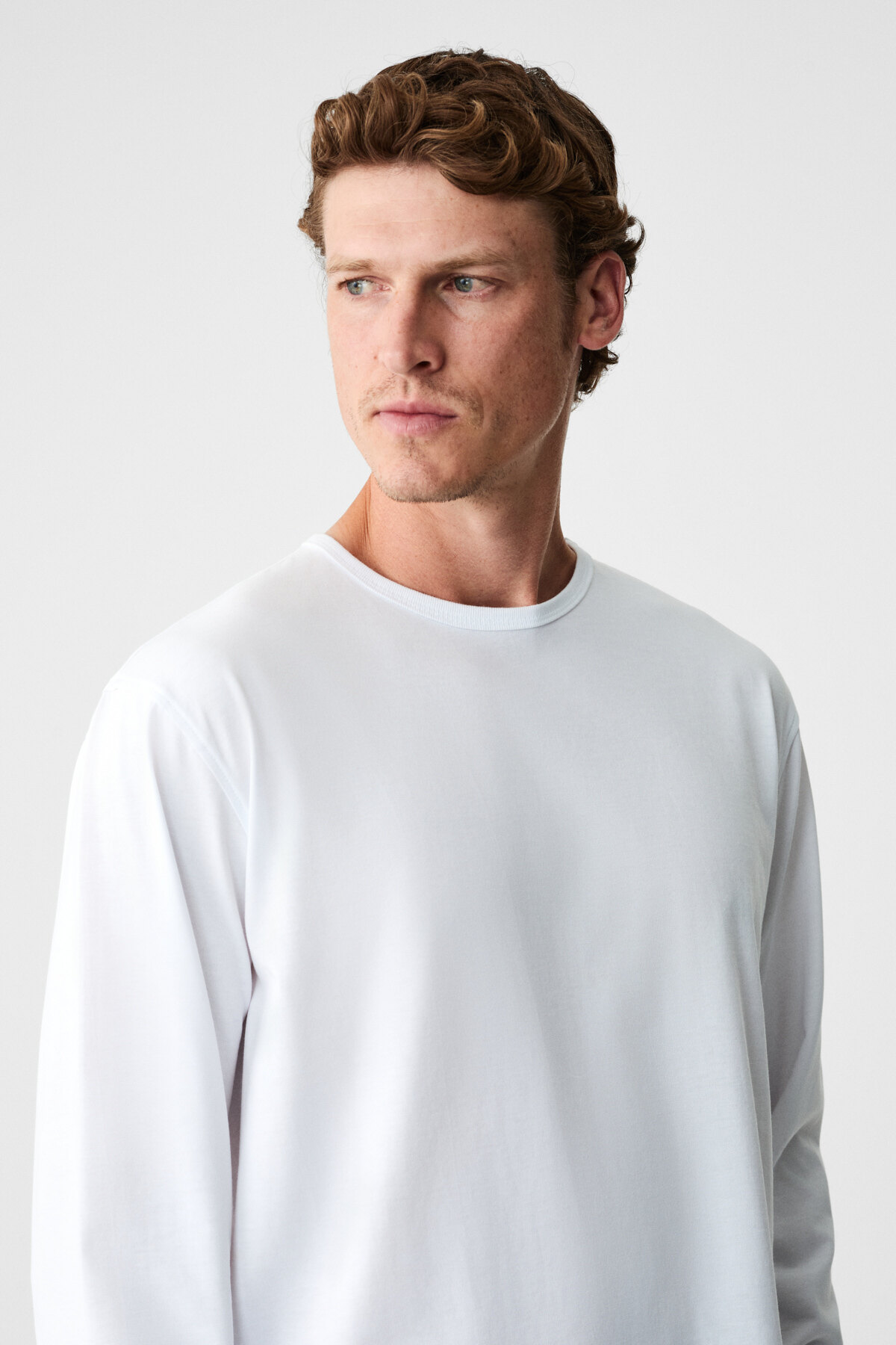 GRIMELANGE  GRAVS Erkek %100 Pamuklu Yumuşak Kumaşlı Yuvarlak Yakalı Uzun Kollu Ekru T-Shirt - Görsel 4