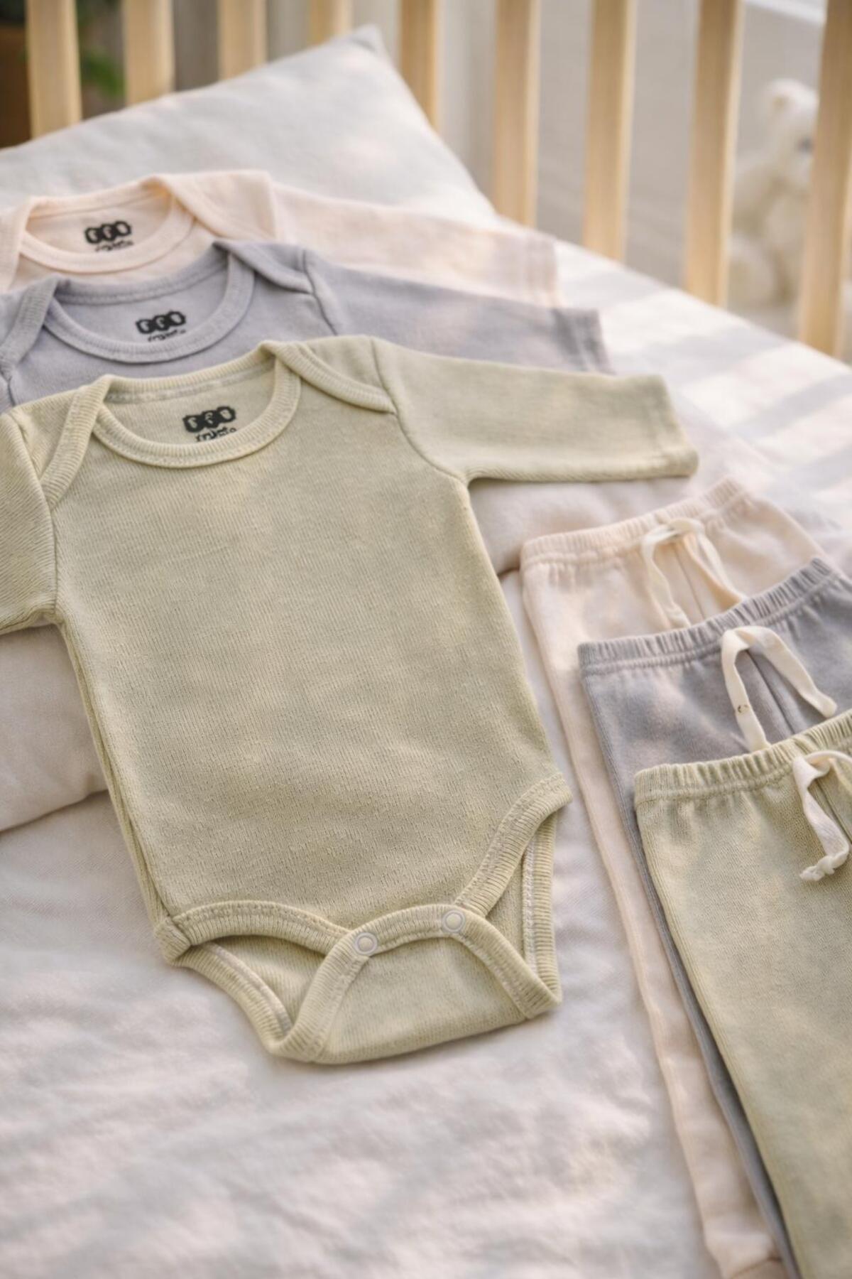 EFU BABY 3'lü %100 Pamuklu Unisex Esnek Uzun Kol Kaşkorse Bebek Body Pantolon Takım fotoğrafı 4 (önizleme)