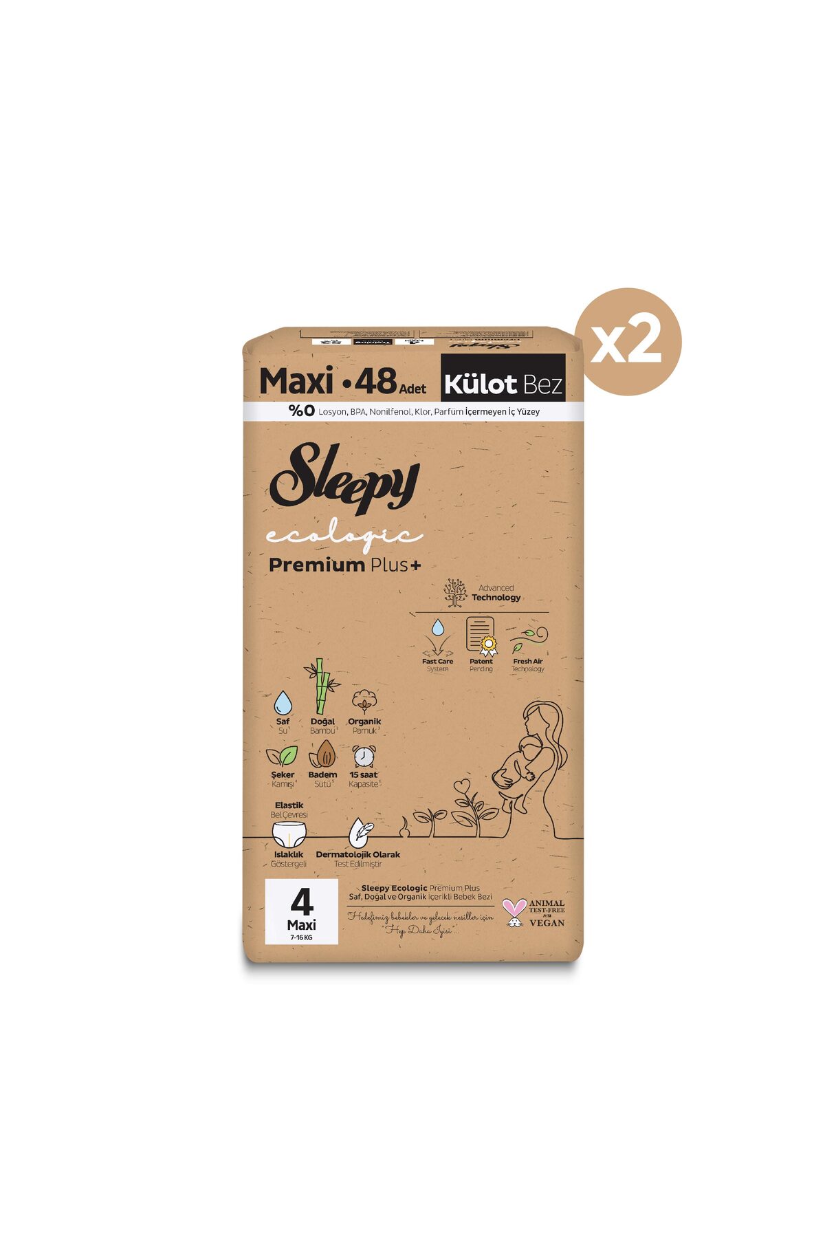 Sleepy Ecologic Premium Plus Süper Paket Külot Bez 4 Numara Maxi 96 Adet fotoğrafı 2 (önizleme)