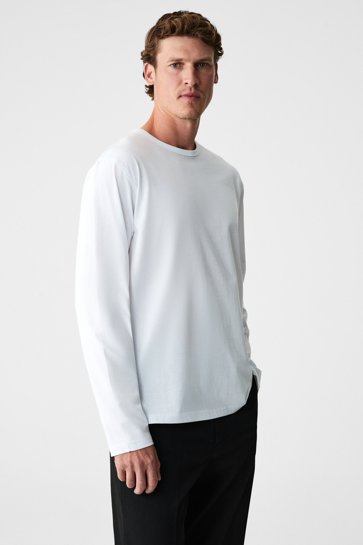 GRIMELANGE  GRAVS Erkek %100 Pamuklu Yumuşak Kumaşlı Yuvarlak Yakalı Uzun Kollu Ekru T-Shirt - Görsel 5