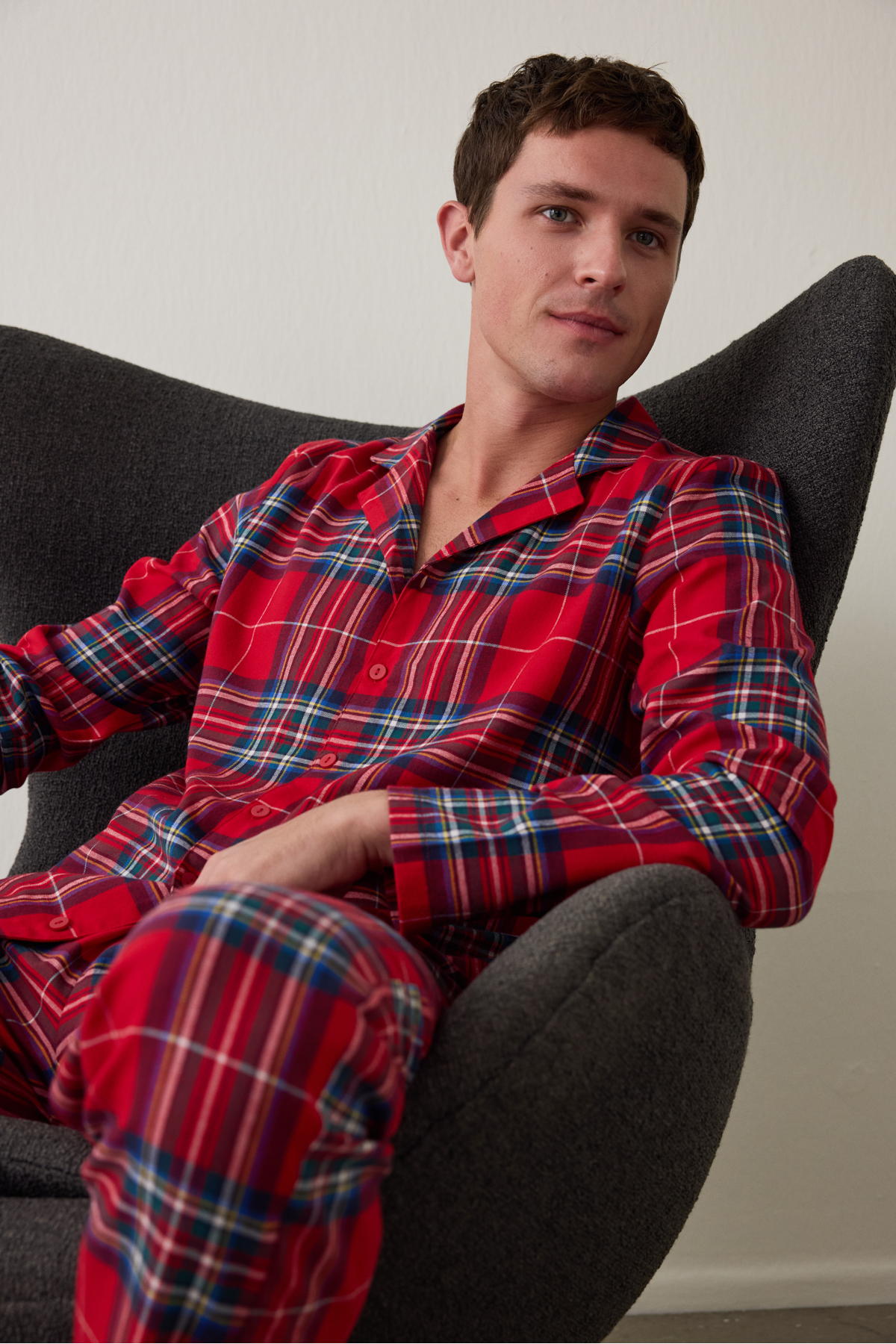 Penti Kırmızı Erkek Ekose Desenli Uzun Kollu Gömlek Pijama Takımı