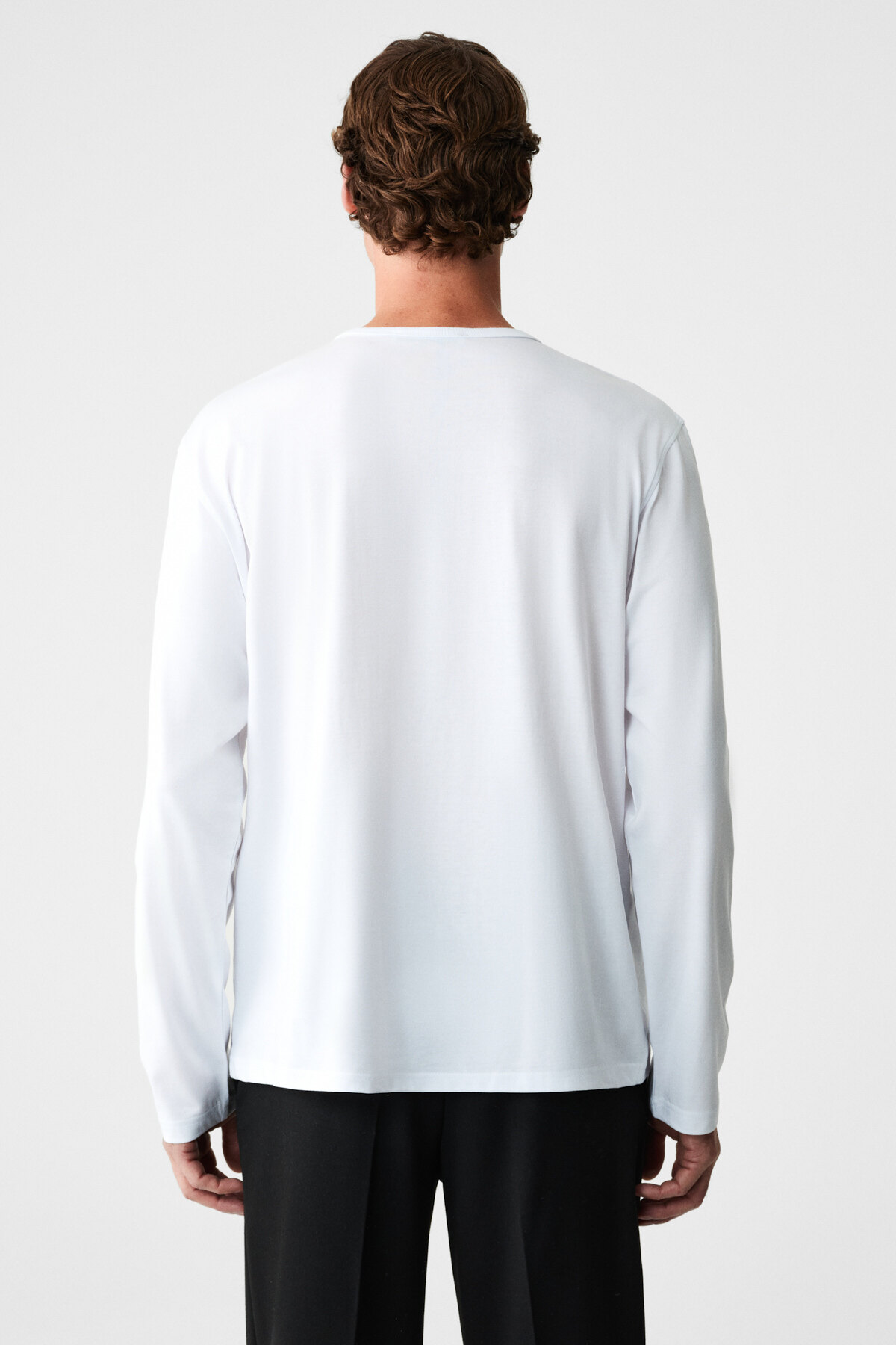 GRIMELANGE  GRAVS Erkek %100 Pamuklu Yumuşak Kumaşlı Yuvarlak Yakalı Uzun Kollu Ekru T-Shirt - Görsel 6