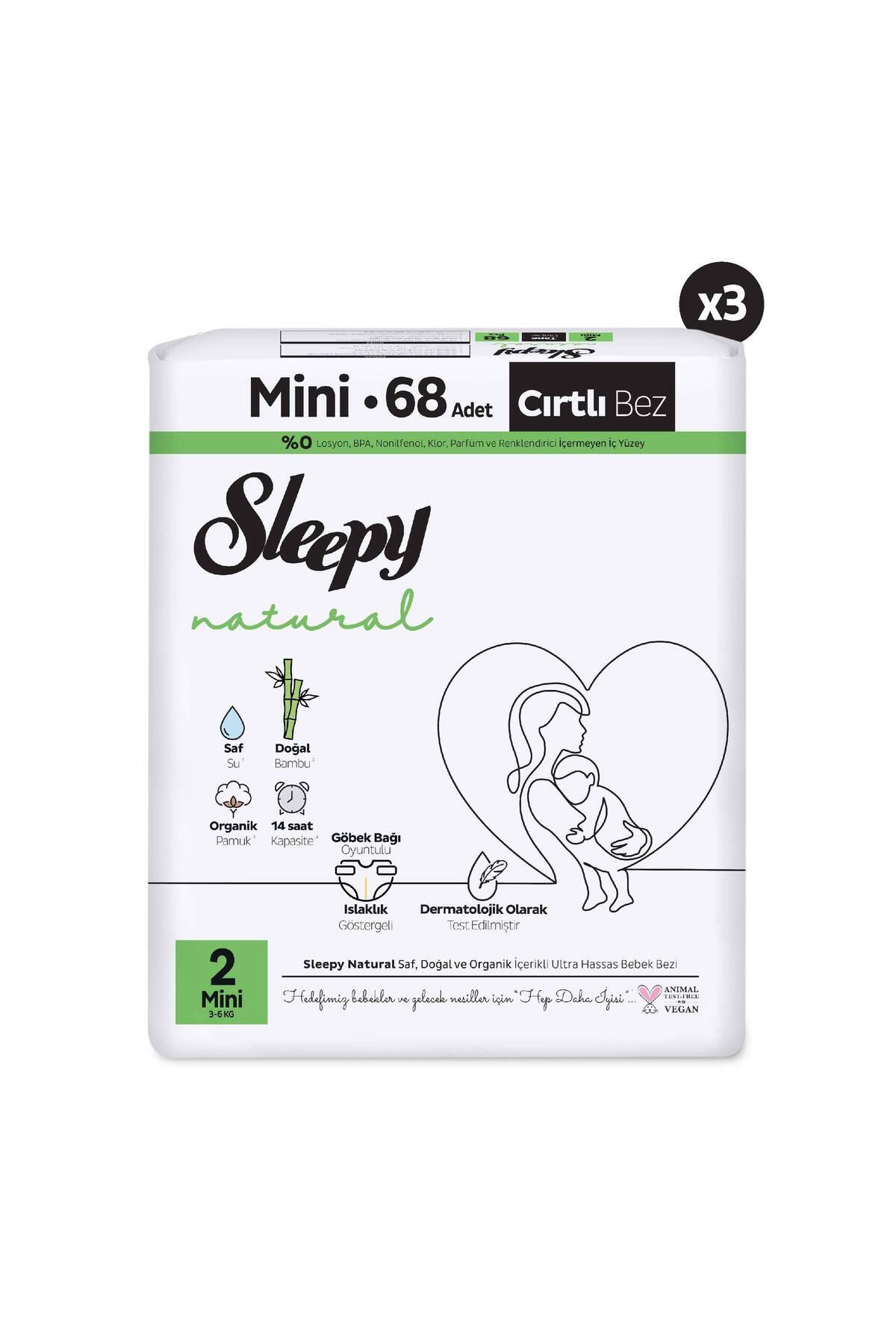 Sleepy Natural Avantajlı Paket Bebek Bezi 2 Numara Mini 204 Adet fotoğrafı 2 (önizleme)