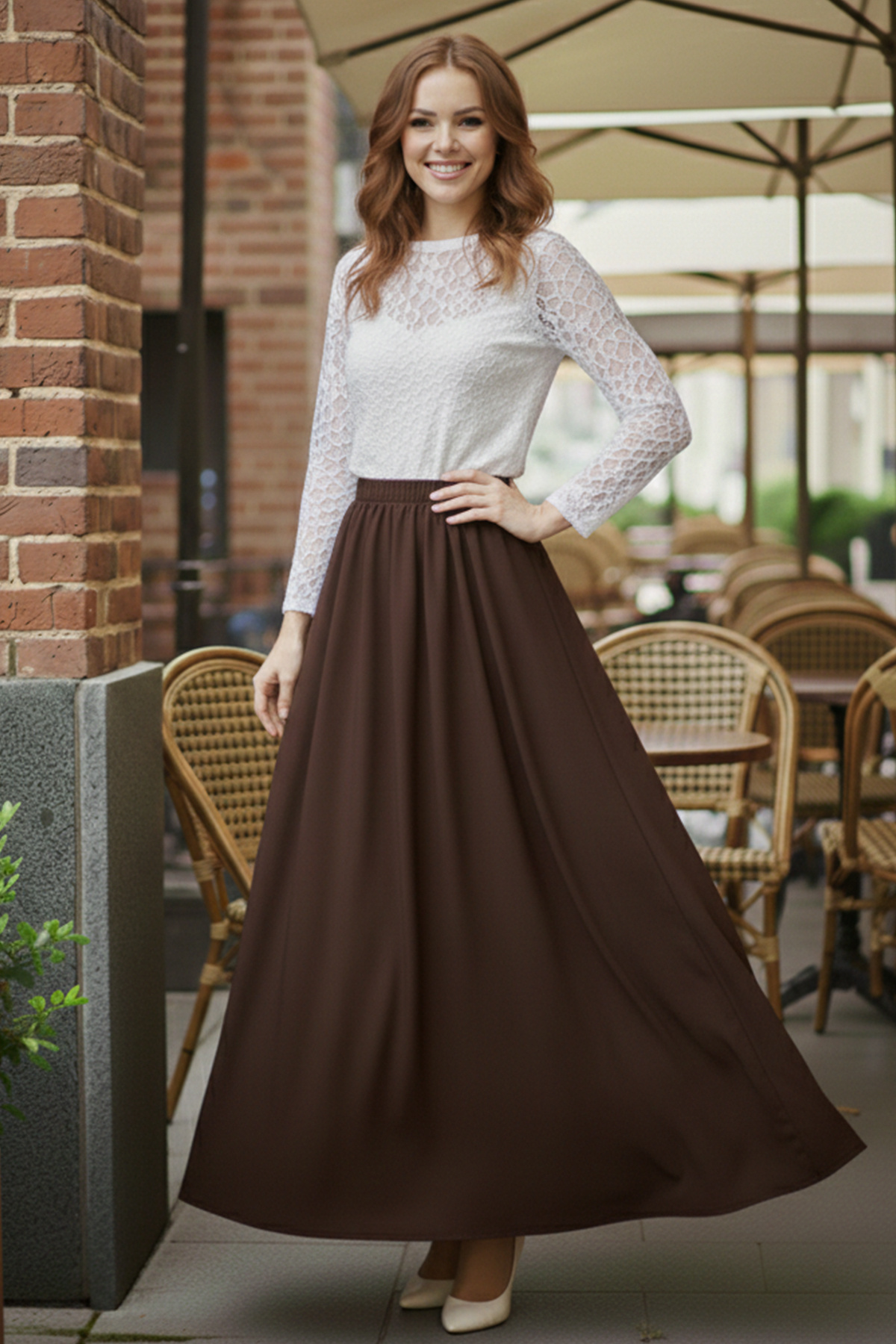 benguen  Beli Lastikli Double Etek M213 Kahverengi - Görsel 4