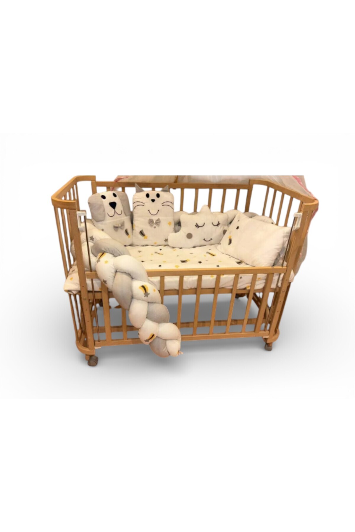 Cozibo Örgülü Park Beşik Uyku Seti Ahşap Örgülü Beşik Seti Tüm Beşiklere Uygun 70x110 70x120 70x130 60x120 fotoğrafı 2 (önizleme)