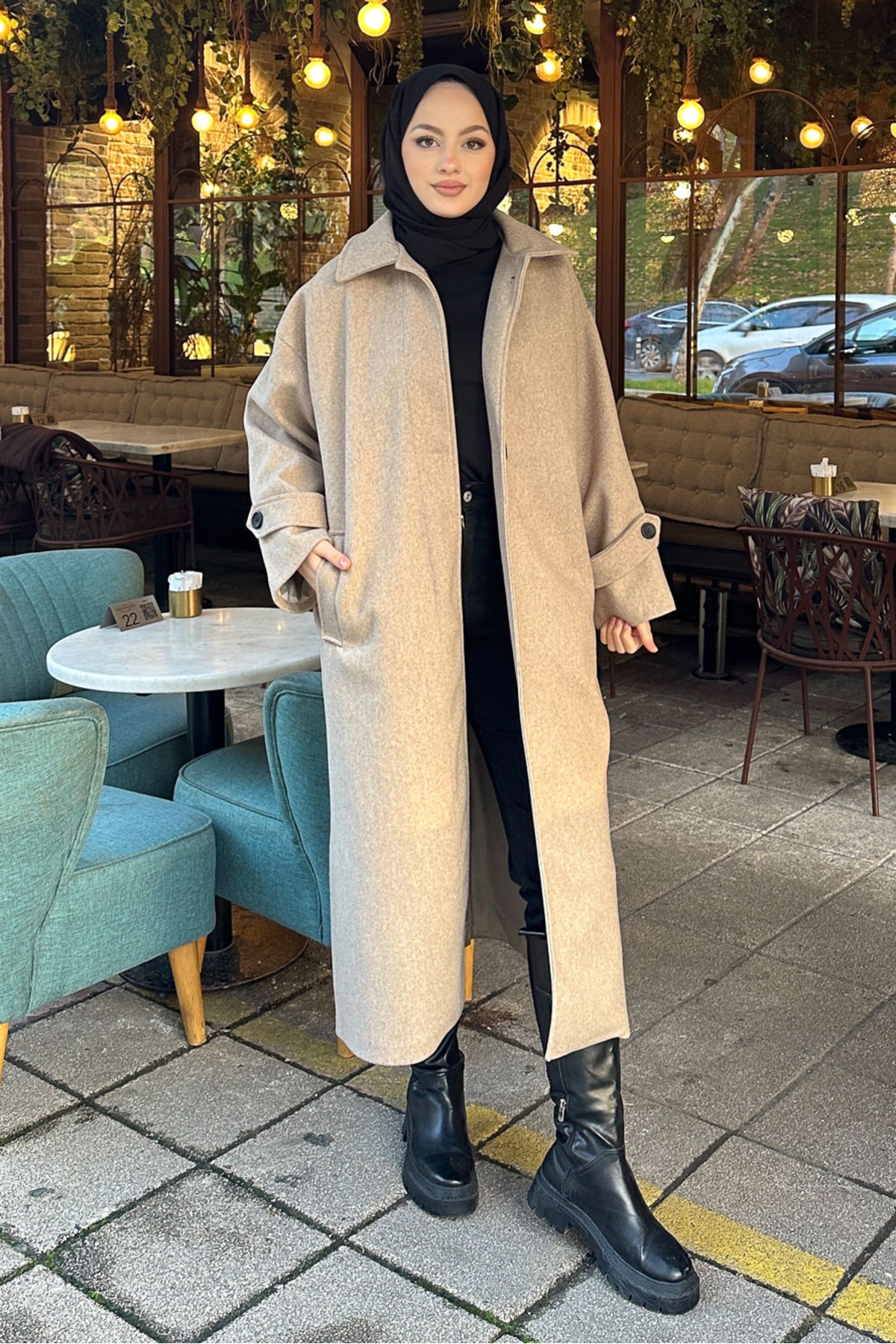 Ovn.  Lonavé Uzun Kaşe Kaban - Bej - Görsel 7