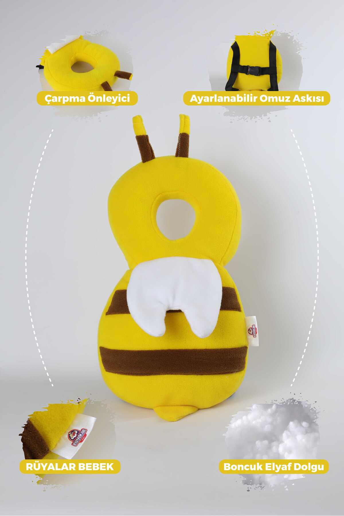 Genel Markalar Baby Boyun Ve Kafa Koruma Yastığı Sevimli Arı Figüranı 14x30 Cm fotoğrafı 2 (önizleme)