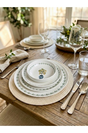 KÜTAHYA HOME Green Art Porselen Yemek Takımı 24 Parça – Günlük ve Misafir Kul...