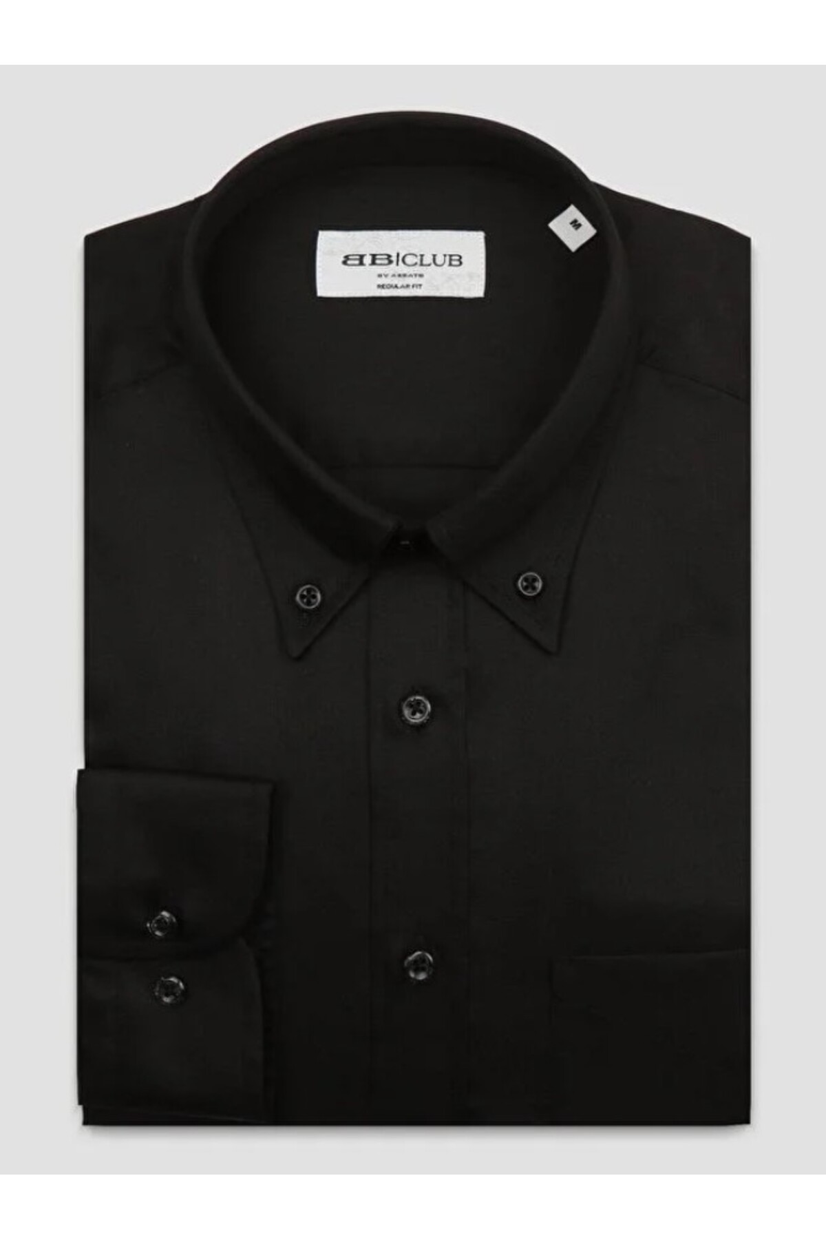 Abbate  BB Club Mike Oxford Pamuk Polyester Regular Fit Siyah Düğmeli Yaka Erkek Düz Gömlek - Görsel 4