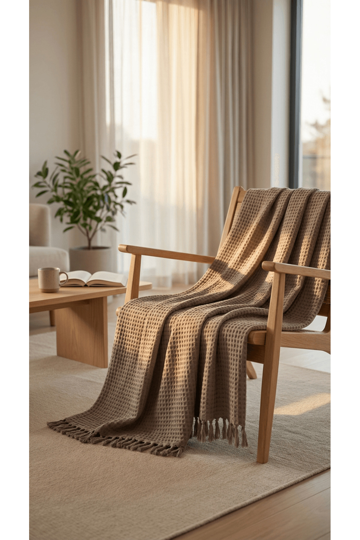 Beige Sofa Shawl / TV Cover / Throw 130x170 Cm (Including Eaves)