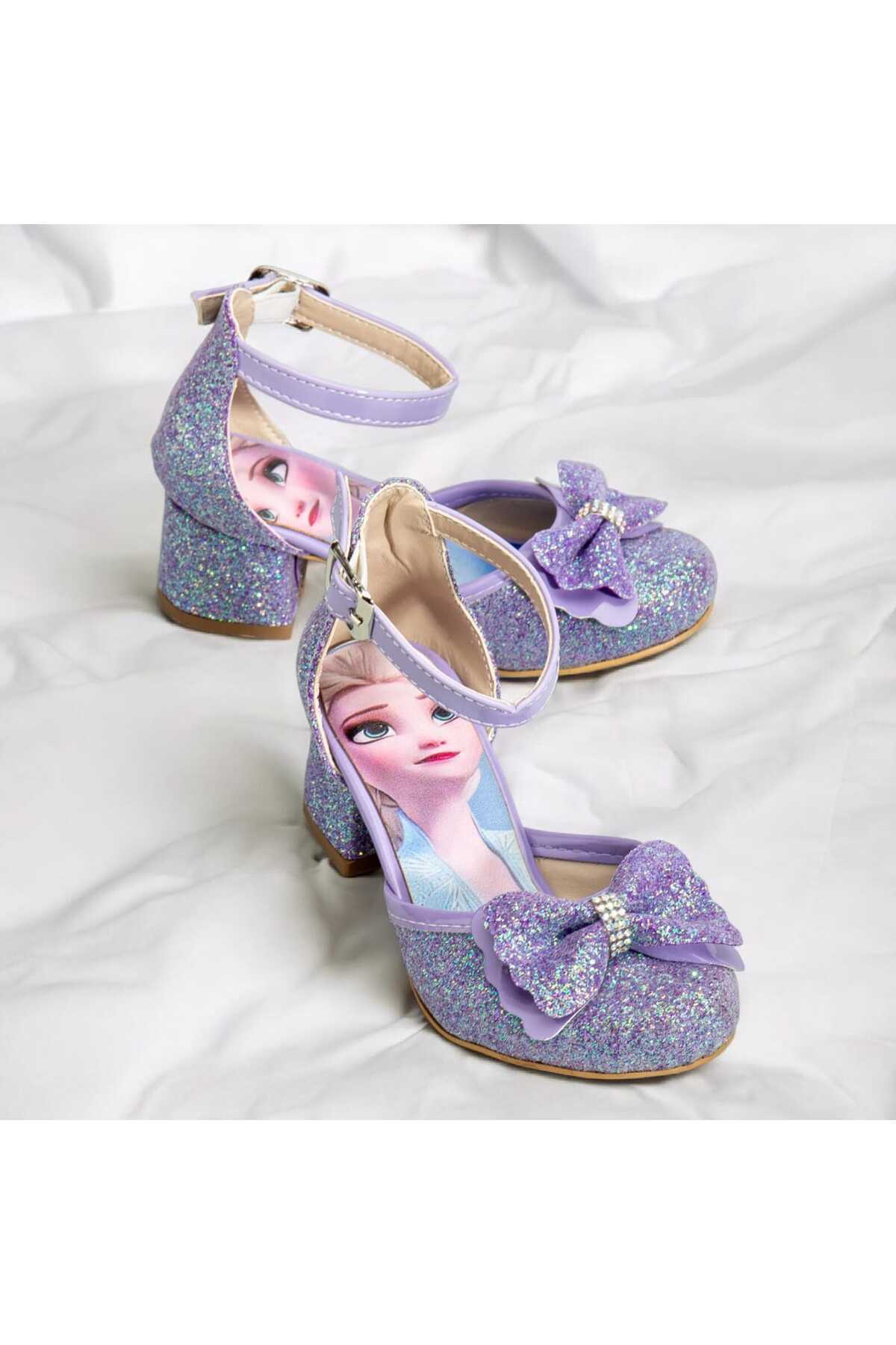 Girls' Purple Square Mini Heeled Evening Shoes