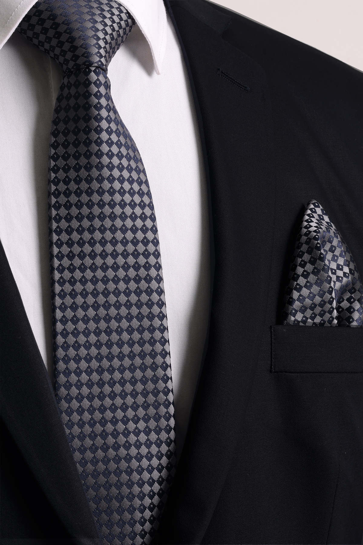  دستمال جیبی طرح‌دار خاکستری - سرمه‌ای دست‌ساز ۷.۵ سانتی‌متری