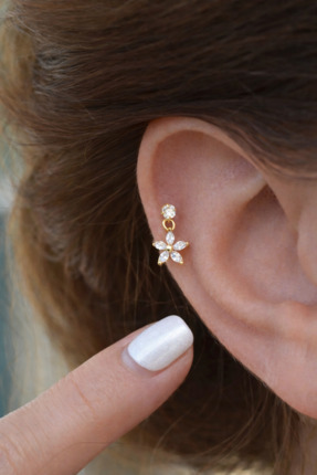 Sacce Scarves&Accessories Gold Renk Çiçek Sallantılı Piercing Kıkırdak Helix Lob