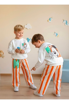 COB Turuncu Mickey Mouse Desenli Eşofman Altı & Sweatshirt Çocuk Takım