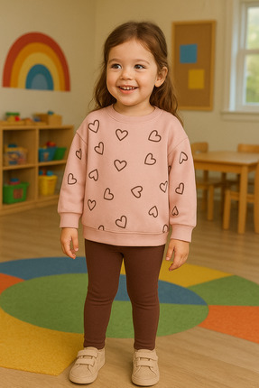COB Kalp Desenli Tayt & Sweatshirt Kız Çocuk Takım