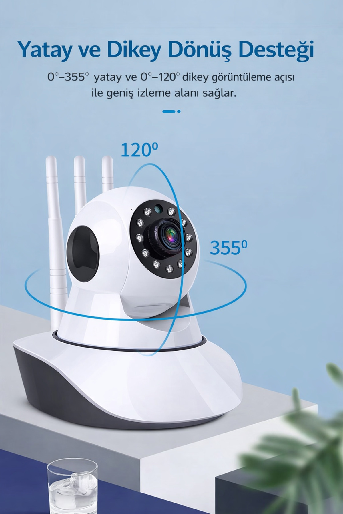 Genel Markalar Wifi Kablosuz 3 Antenli Ip Bebek Ses Dinleme Ve Hırsız Alarm Güvenlik Kamerası fotoğrafı 3 (önizleme)