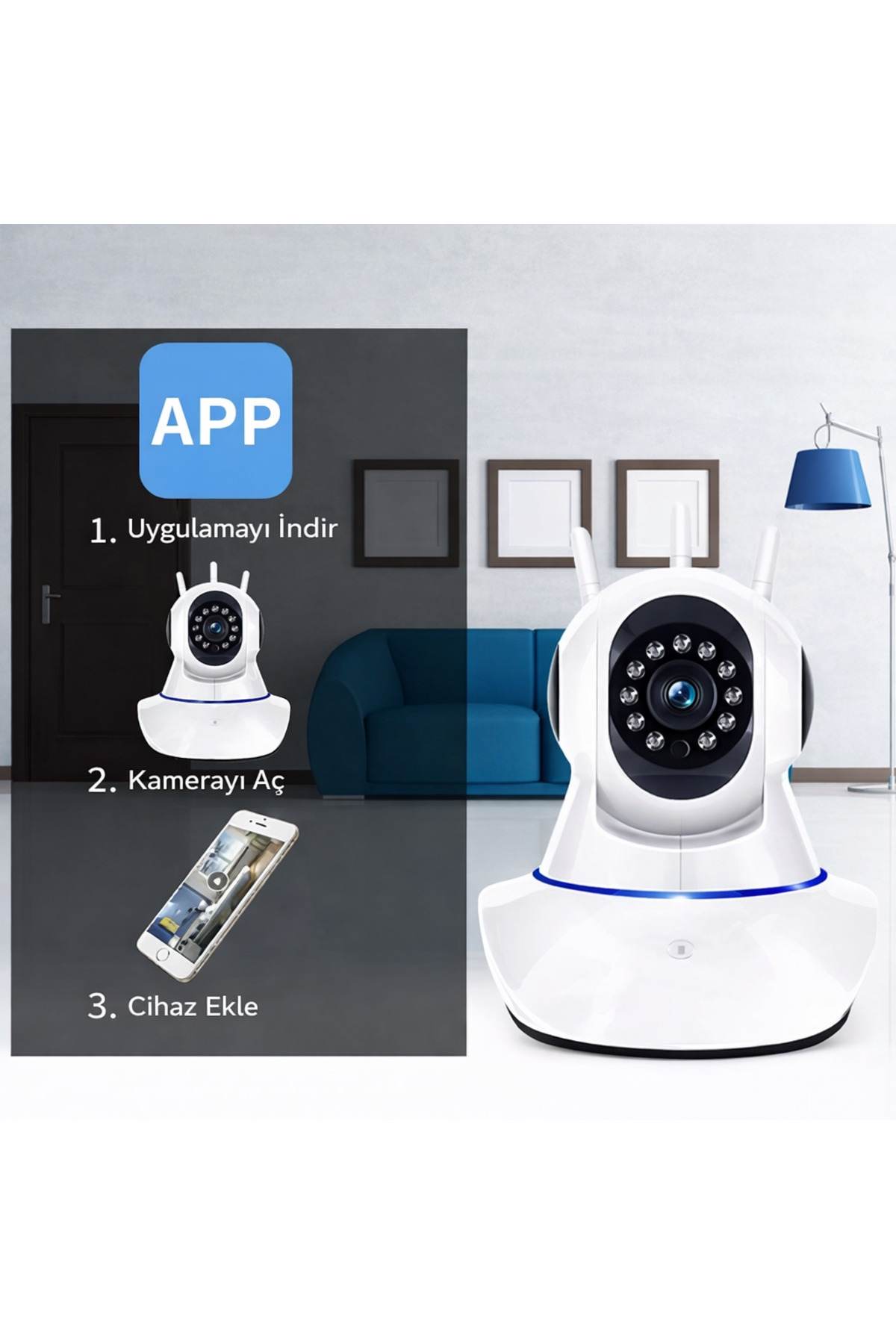 Genel Markalar Wifi Kablosuz 3 Antenli Ip Bebek Ses Dinleme Ve Hırsız Alarm Güvenlik Kamerası fotoğrafı 5 (önizleme)