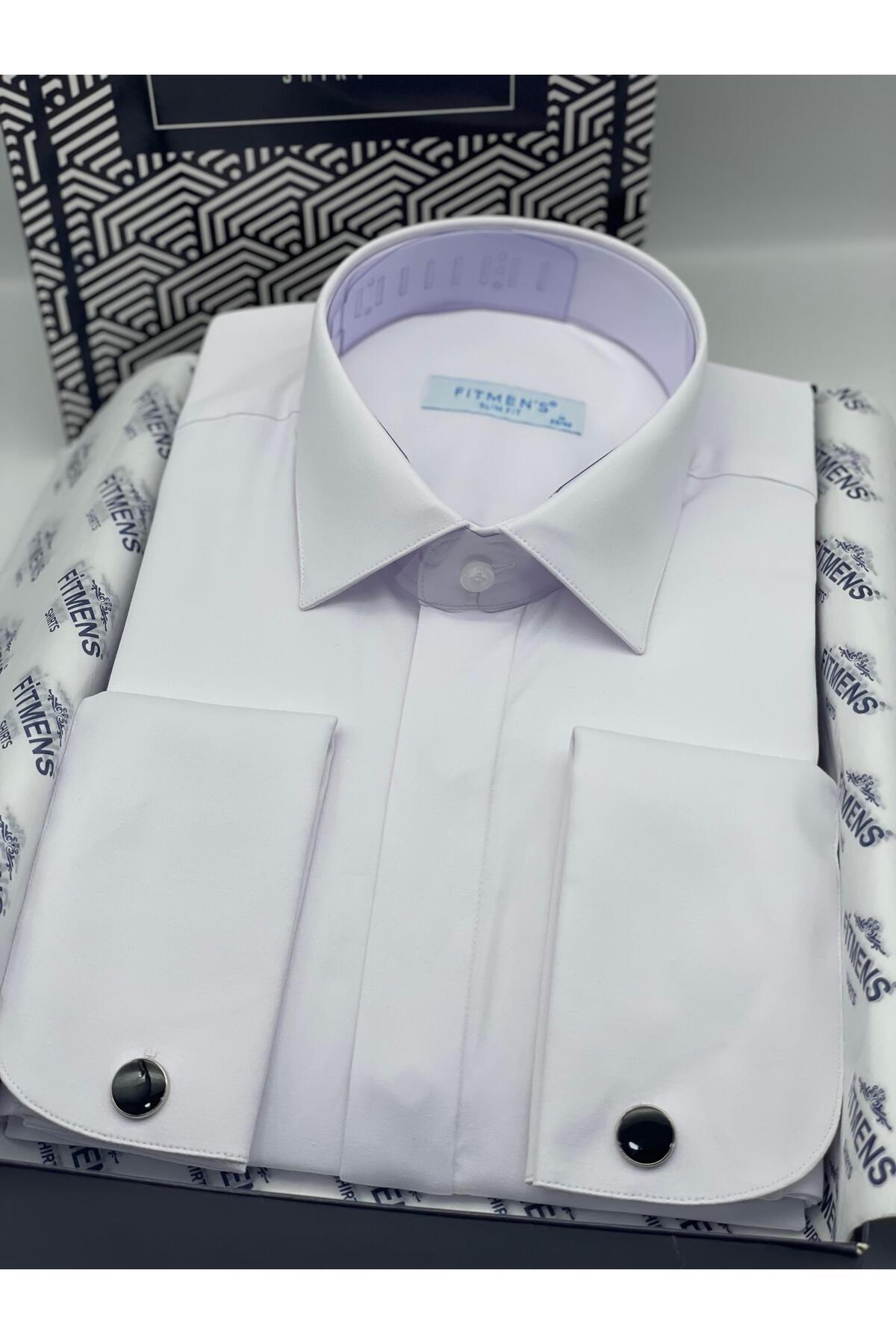 پیراهن مردانه آستین بلند دکمه مخفی لاکرا، طرح تاکسیدو، FS-004296 - سفید — سفید — تصویر 2 از 4