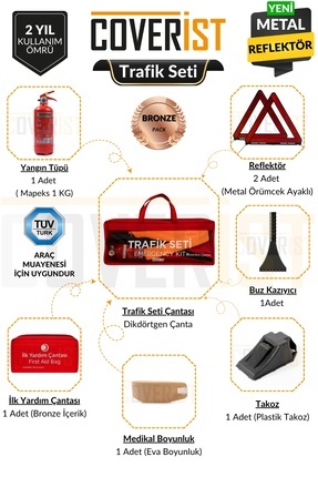 COVERİST Trafik ve İlk Yardım Seti - Muayene Uyumlu 1 KG Araç Yangın Tüpü - 2...