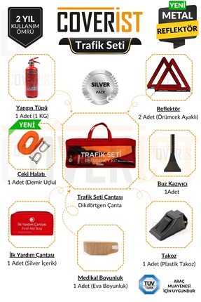 COVERİST Trafik ve İlk Yardım Seti - Muayene Uyumlu 1 KG Araç Yangın Tüpü - 2...