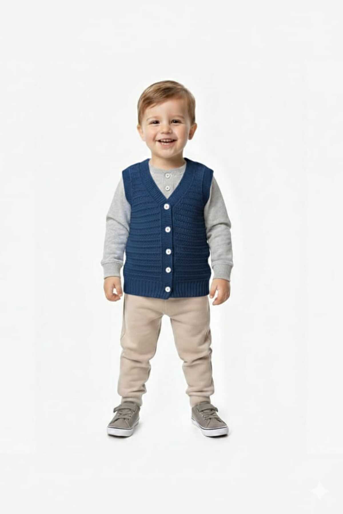 Mamman's 2'li Örme Triko Yelek, Düğmeli Erkek Bebek- Çocuk Kışlık Yelek Seti fotoğrafı 4 (önizleme)