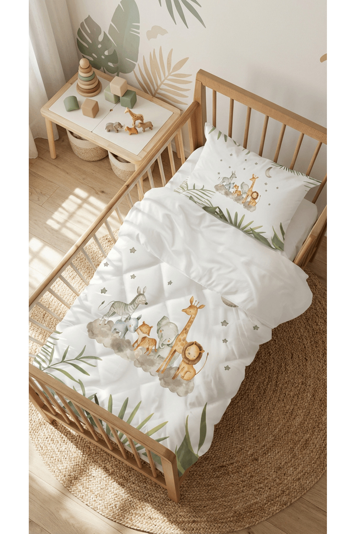 Genel Markalar Safari Sevimli Hayvanlar Desenli Bebek Beşik Uyku Seti TLABG-041 fotoğrafı 3 (önizleme)