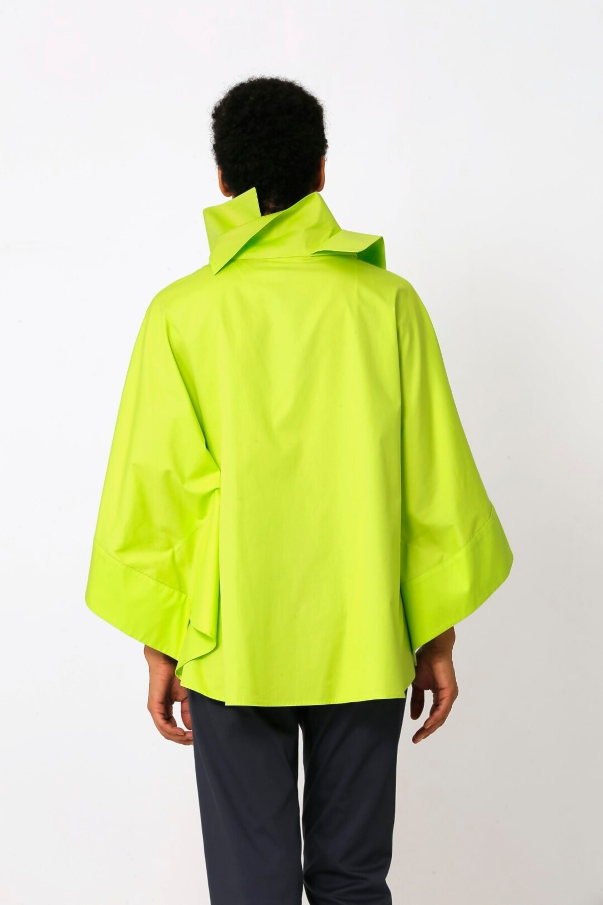 BİZE  Çift Yakalı Panço Gömlek - Limon Yeşili - Görsel 4