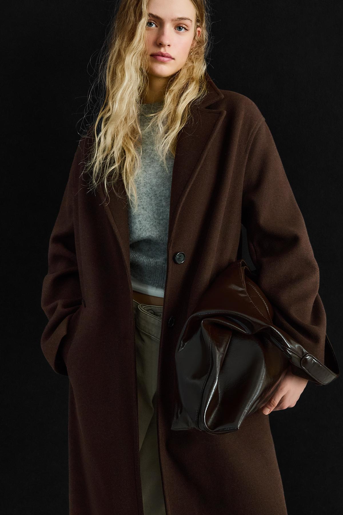 Bershka  Yumuşak dokulu uzun palto - Görsel 6