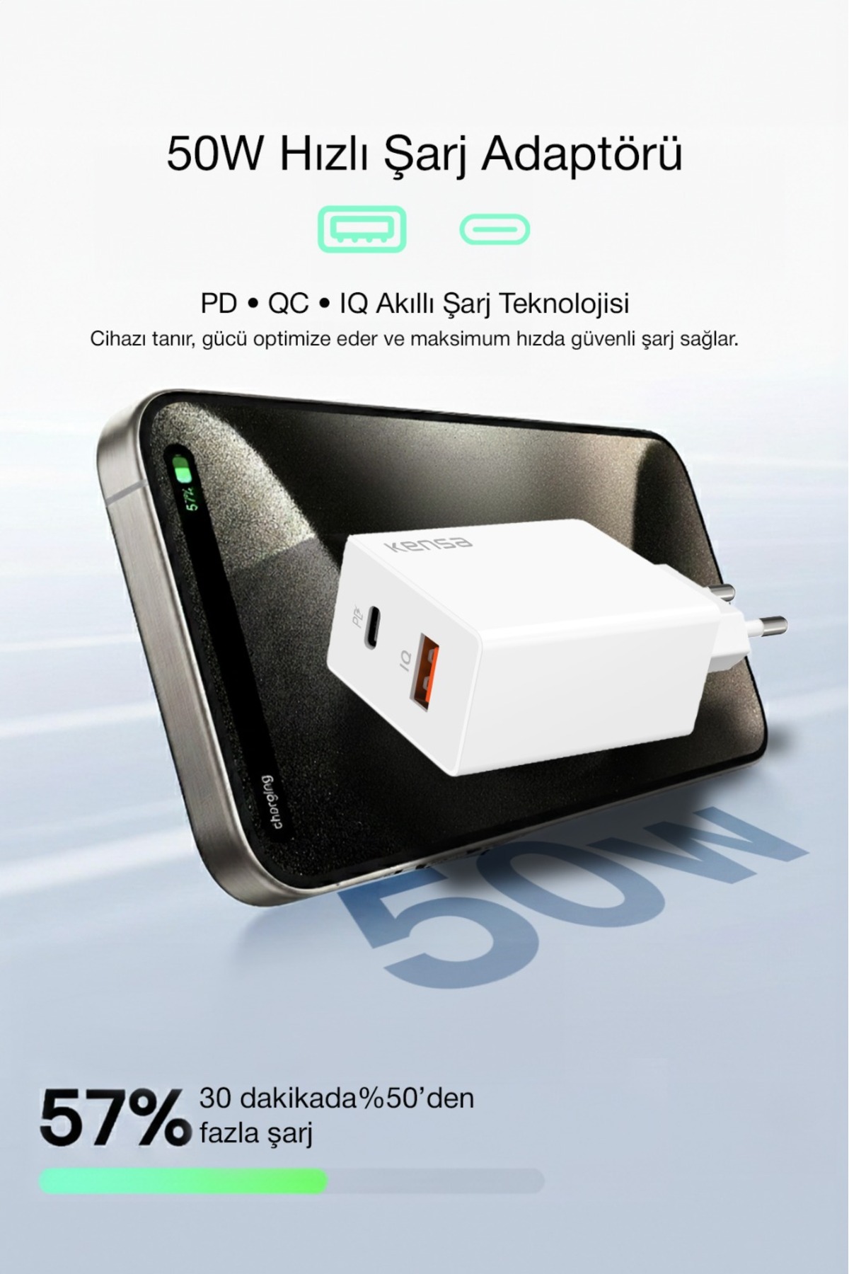 50w Pd Cift Cikisli Hizli Sarj Basligi Usb C Usb A Akilli Guvenlik Cipli P - %38.1 İndirim